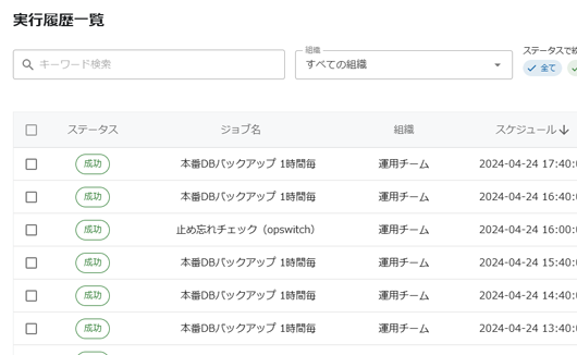 実行履歴一覧
