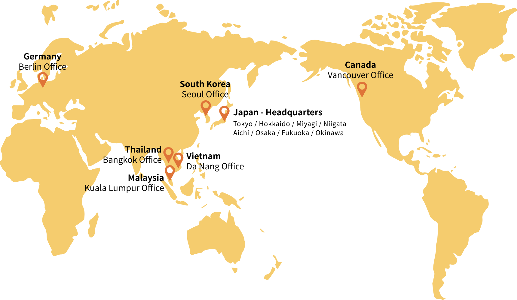 Classmethod Group office locations: Japan headquarters (Tokyo, Hokkaido, Miyagi, Niigata, Aichi, Osaka, Fukuoka, Okinawa), South Korea (Seoul), Thailand (Bangkok), Vietnam (Da Nang), Malaysia (Kuala Lumpur), Germany (Berlin), and Canada (Vancouver).